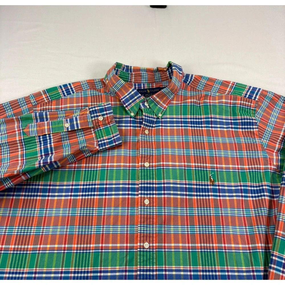 Polo Ralph Lauren Shirt Mens 4XB Big Plaid Stretch Oxford Flesh Pony Button Up